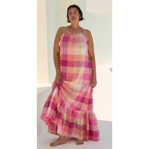 Anthropologie The Malika Printed Dress Picnic Edition Pink Combo Size 1X NWT